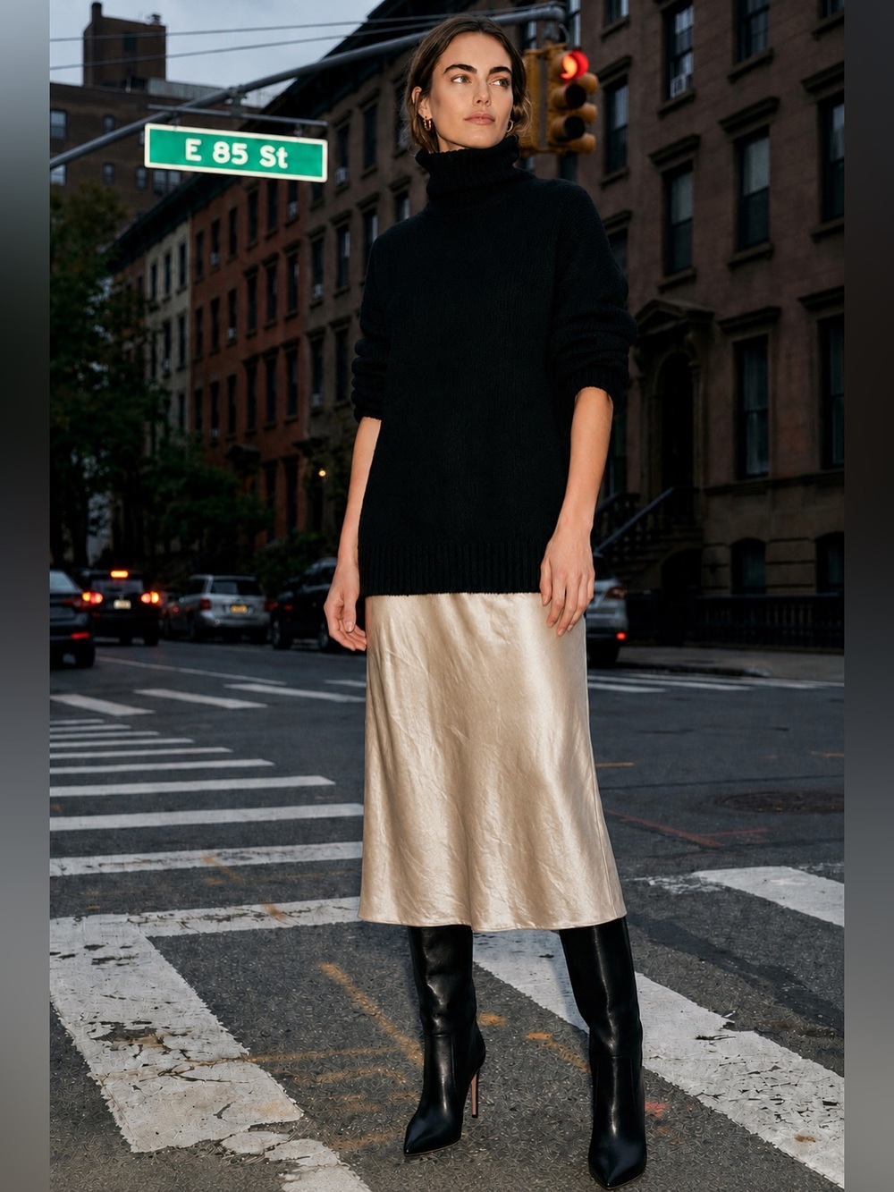 Babaton Crinkled Effect Midi Slip Skirt